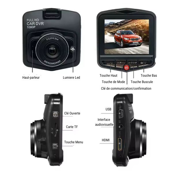 Dashcam voiture HD 1080p à grande angle vision